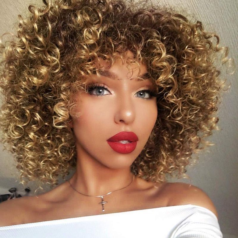 Cross-Border Wigs European And American Fashion African Small Curly Wigs Headgear Wig African Explosive Head Cross-Border Wigs European And American Fashion African Small Curly Wigs Headgear Wig African Explosive Head